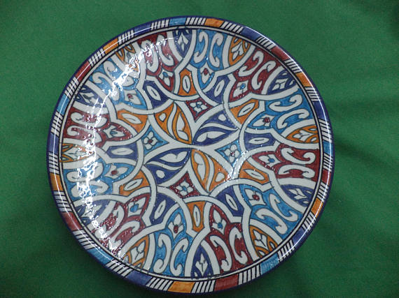 Vintage Moroccan Hand Painted Ceramic Pottery Plate