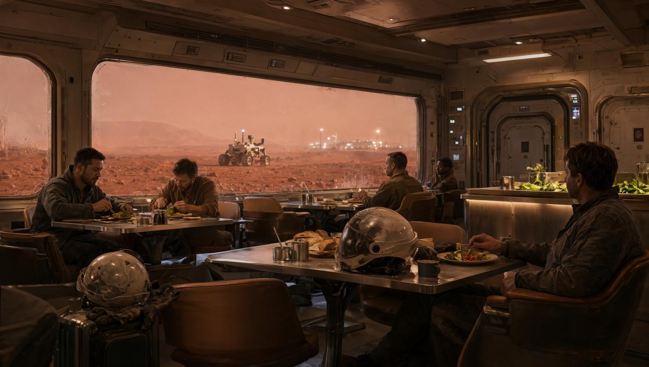 Wallpaper Mars Last Bistro Panoramic View 2K Intelligence Artificielle - IA