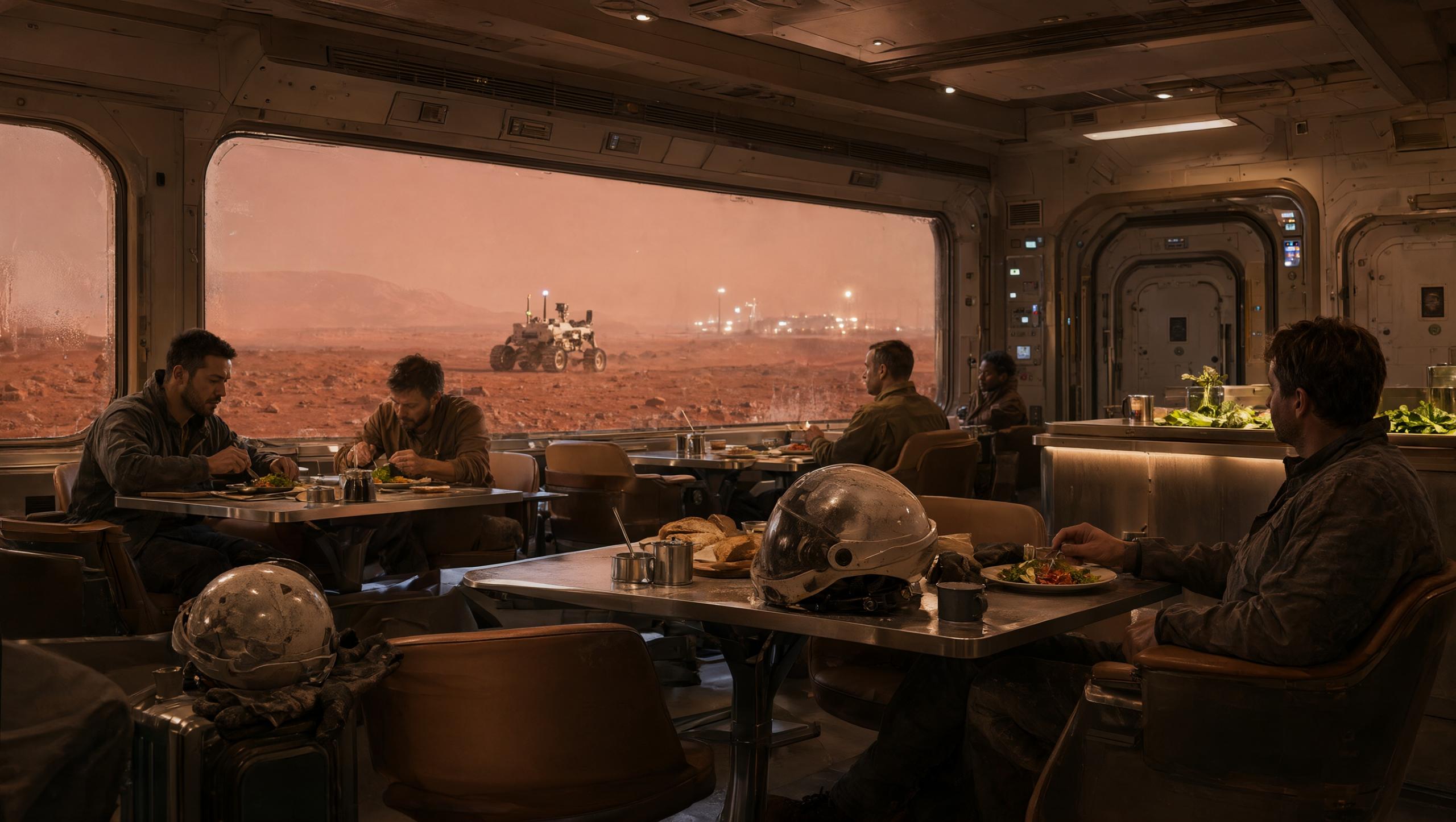 Wallpaper Mars Last Bistro Panoramic View 2K Intelligence Artificielle - IA