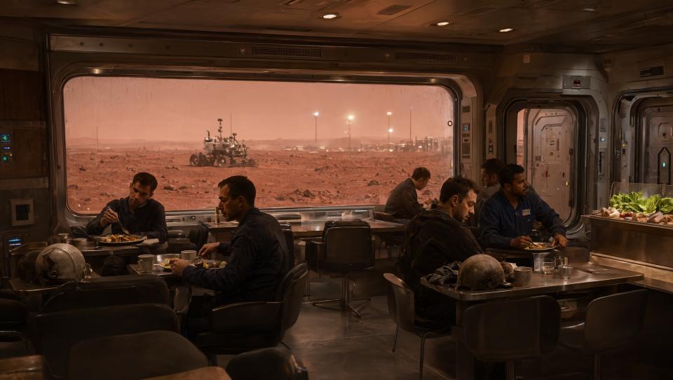 Wallpaper Mars Last Bistro Panoramic View 2K v2 Intelligence Artificielle - IA