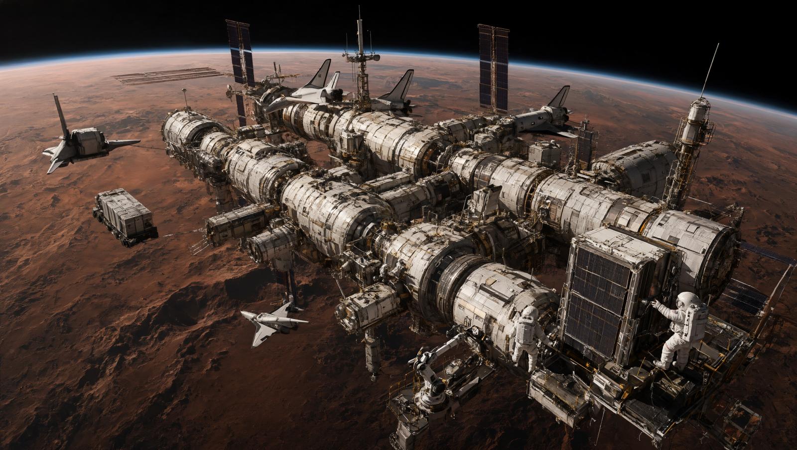 Wallpaper Mars Orbital Nexus Station 2K Intelligence Artificielle - IA