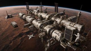 Wallpaper Mars Orbital Nexus Station 2K Intelligence Artificielle - IA