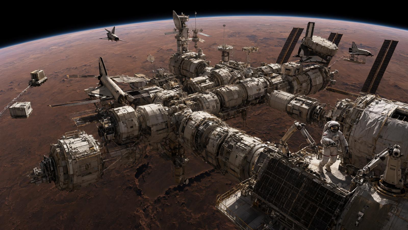 Wallpaper Mars Orbital Nexus Station 2K v2 Intelligence Artificielle - IA