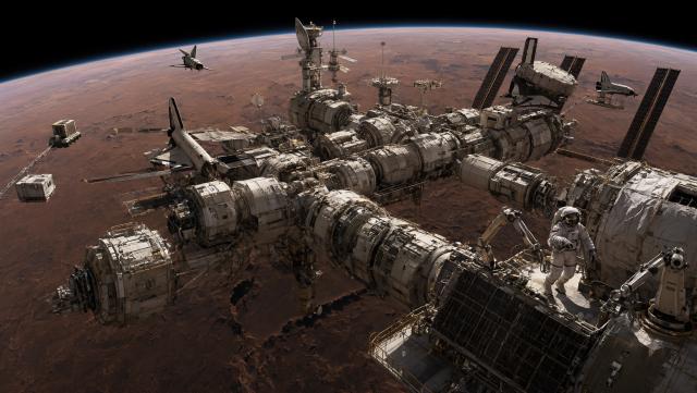 Wallpaper Mars Orbital Nexus Station 2K v2 Intelligence Artificielle - IA