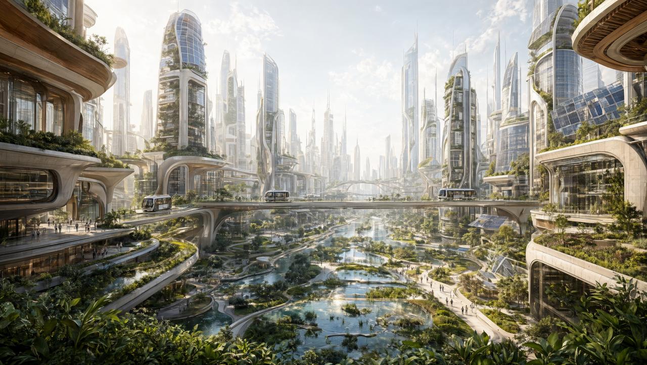 Wallpaper Neo Solarpunk Intelligence Artificielle - IA