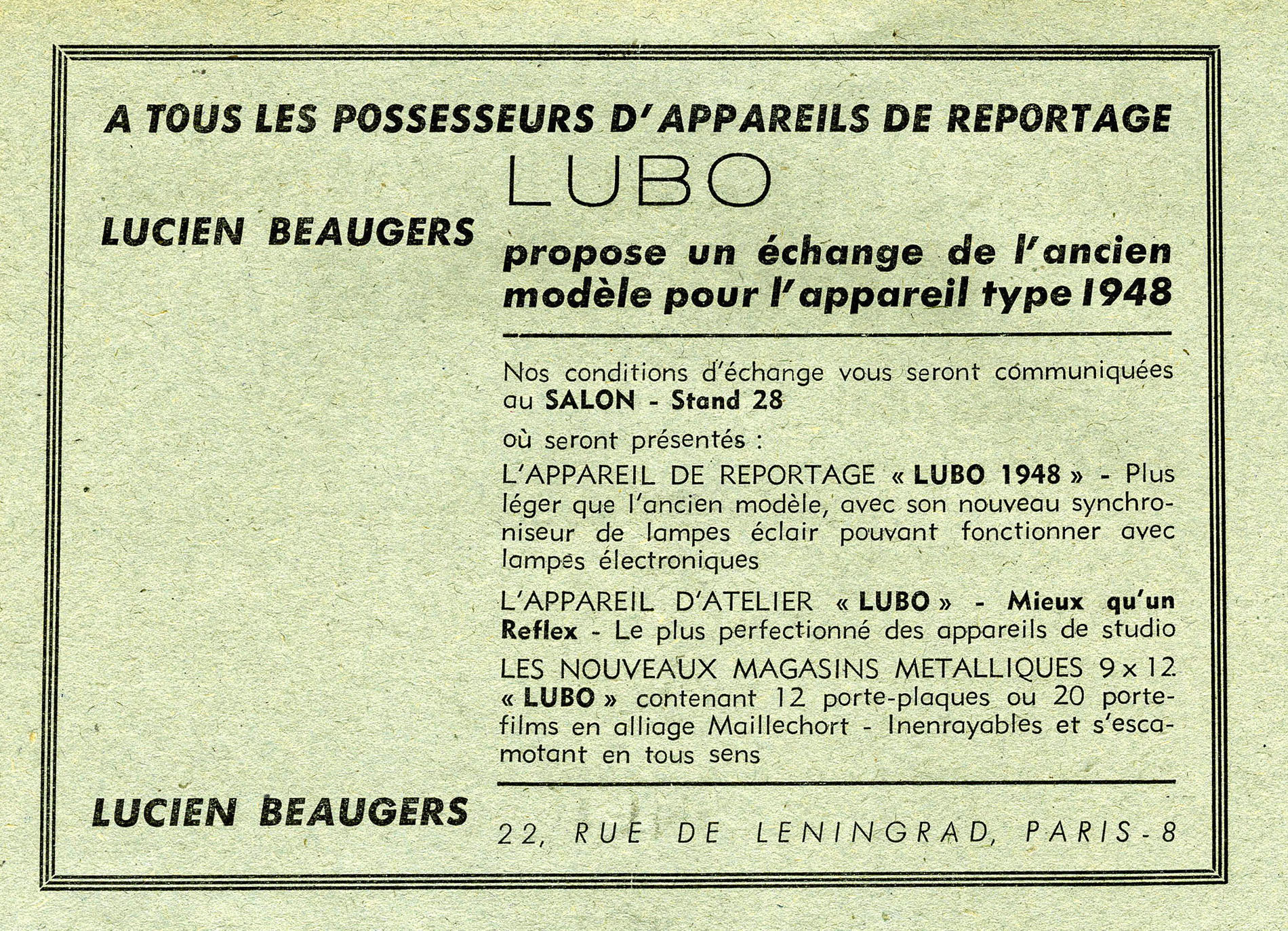 Wallpaper 1628-24  BEAUGERS  Lucien  LUBO 41, collection AMI Appareils photos