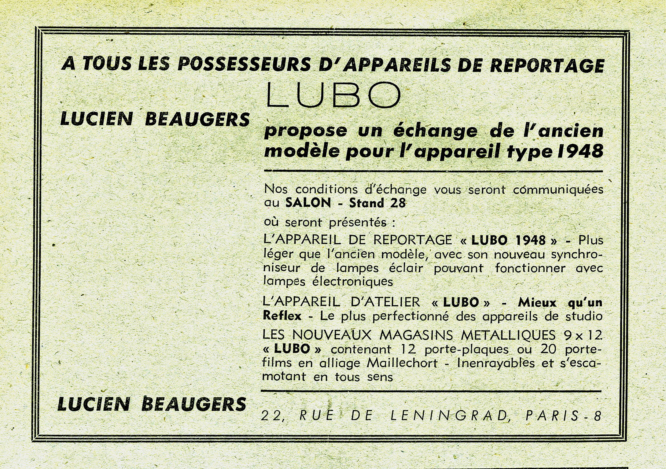 Wallpaper 2154-21  BEAUGERS  Lucien  Lubo facade alu 9X12, collection AMI Appareils photos