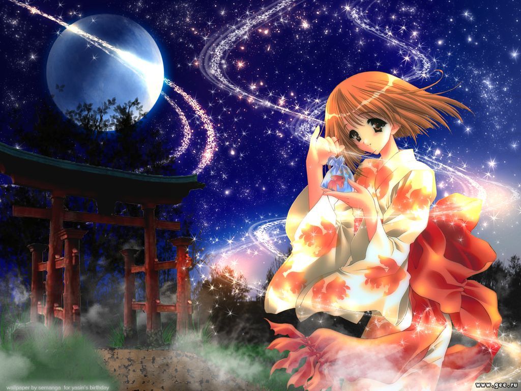 Wallpaper Manga clair de lune nuit etoilee