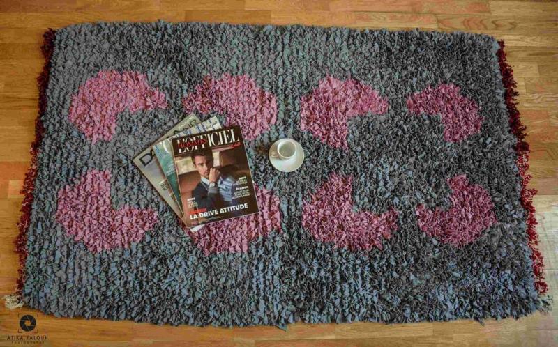 Gray & Pink Small Boucherouite : Moroccan Berber Rug