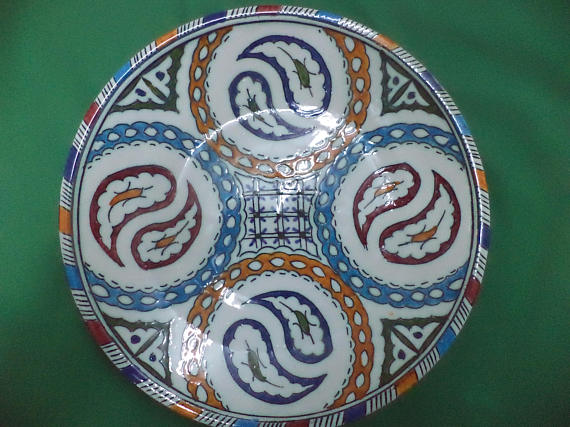 Vintage Moroccan Ceramic Pottery Fez Plate, Home Decor from Morocco, Decorative Plate