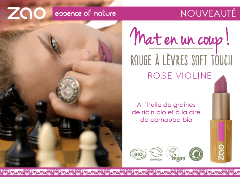 Rouge à Lèvres Soft touch Mat et Intense 431 Rose Violine Bio - Zao Makeup