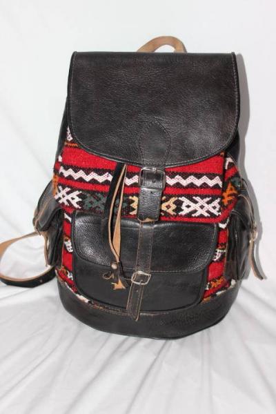 Moroccan leather backpack, moroccan backpack, leather backpack , Kilim leather bag
