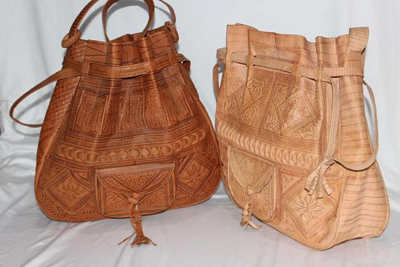 Moroccan bag shoulder leather bucket bags ,Moroccan handcrafted Tan leather bucket bags, leather bag